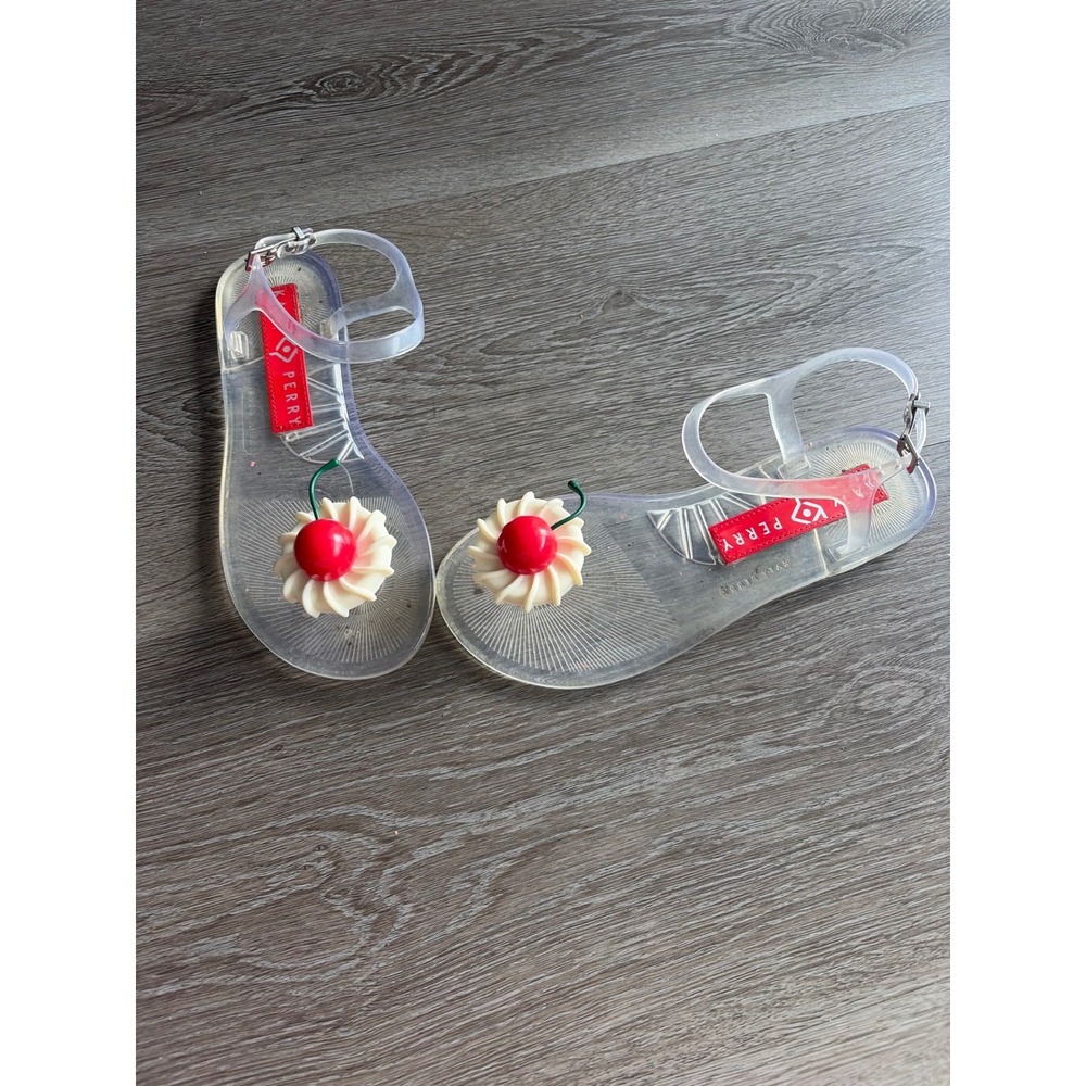Katy Perry Geli Clear Jelly Sandals Cherry Whipped Cream Flat Shoes Womens 8